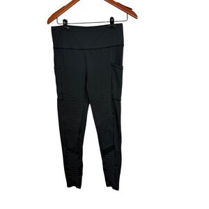 Womens Black Moto Leggings High Waist Pockets Athleisure Size S